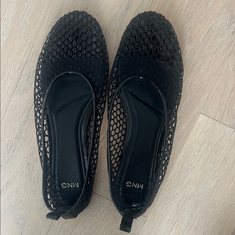Mango Black Mesh Slip-On Ballet Flats